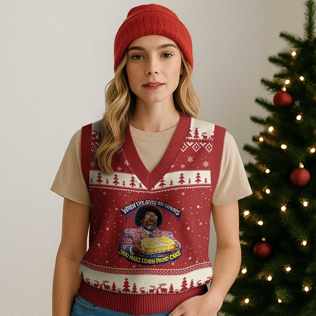 When Life Gives You Lemons Make Lemon Pound Cake Funny Meme V-Neck Knit Sweater Vest Viral Hip Hop Humor Parody for Rap Fans TS02 Red Beige Print Your Wear