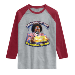 When Life Gives You Lemons Make Lemon Pound Cake Funny Meme Raglan Shirt Viral Hip Hop Humor Parody for Rap Fans TS02 Heather Gray Heather Red Print Your Wear