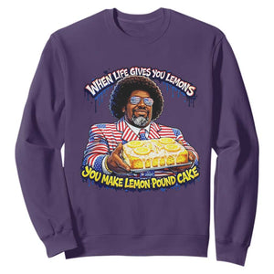 When Life Gives You Lemons Make Lemon Pound Cake Funny Meme Sweatshirt Viral Hip Hop Humor Parody for Rap Fans TS02 Purple Print Your Wear