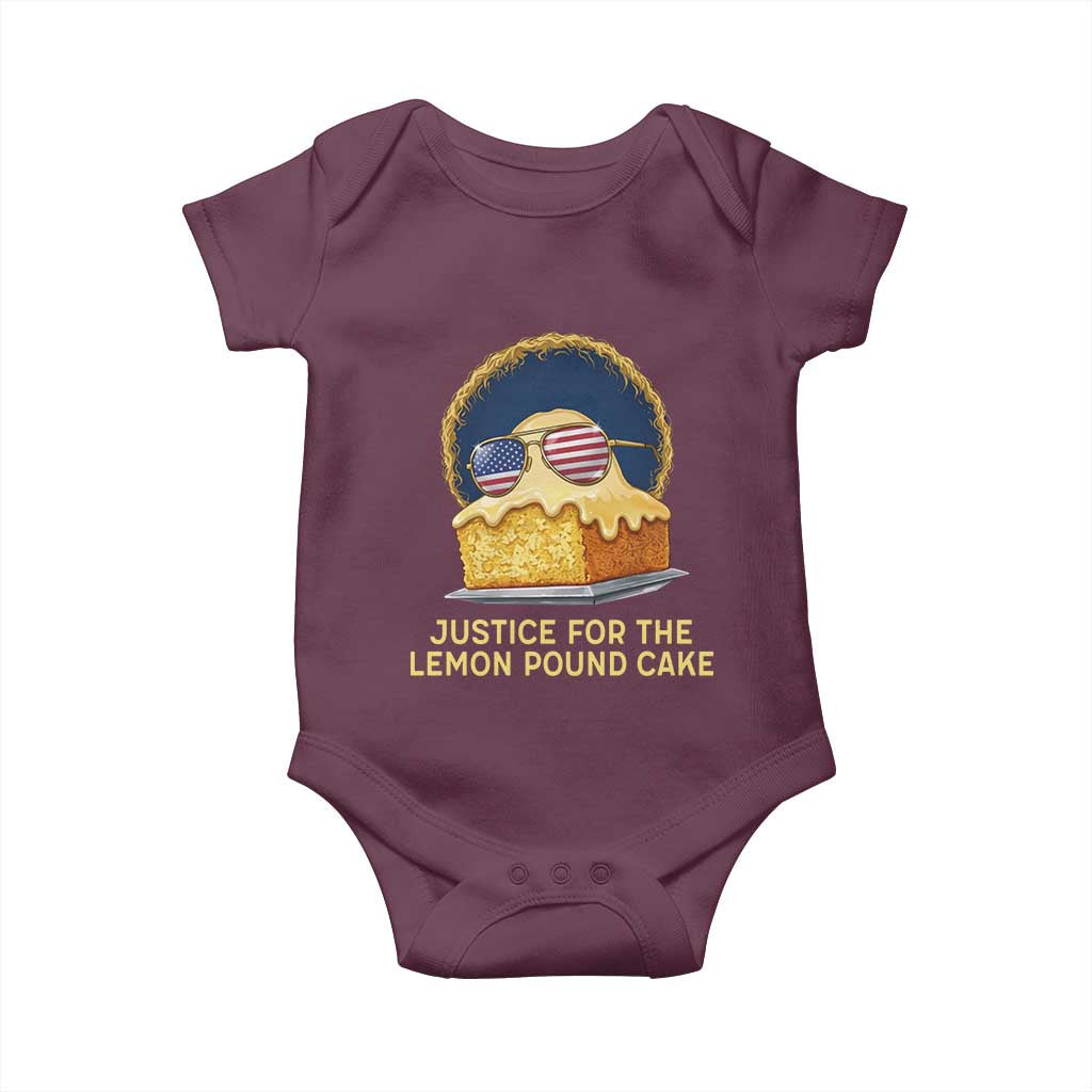Justice for the Lemon Pound Cake Baby Onesie Viral Meme Dessert Parody Retro Hip Hop Vibe TS02 Maroon Print Your Wear