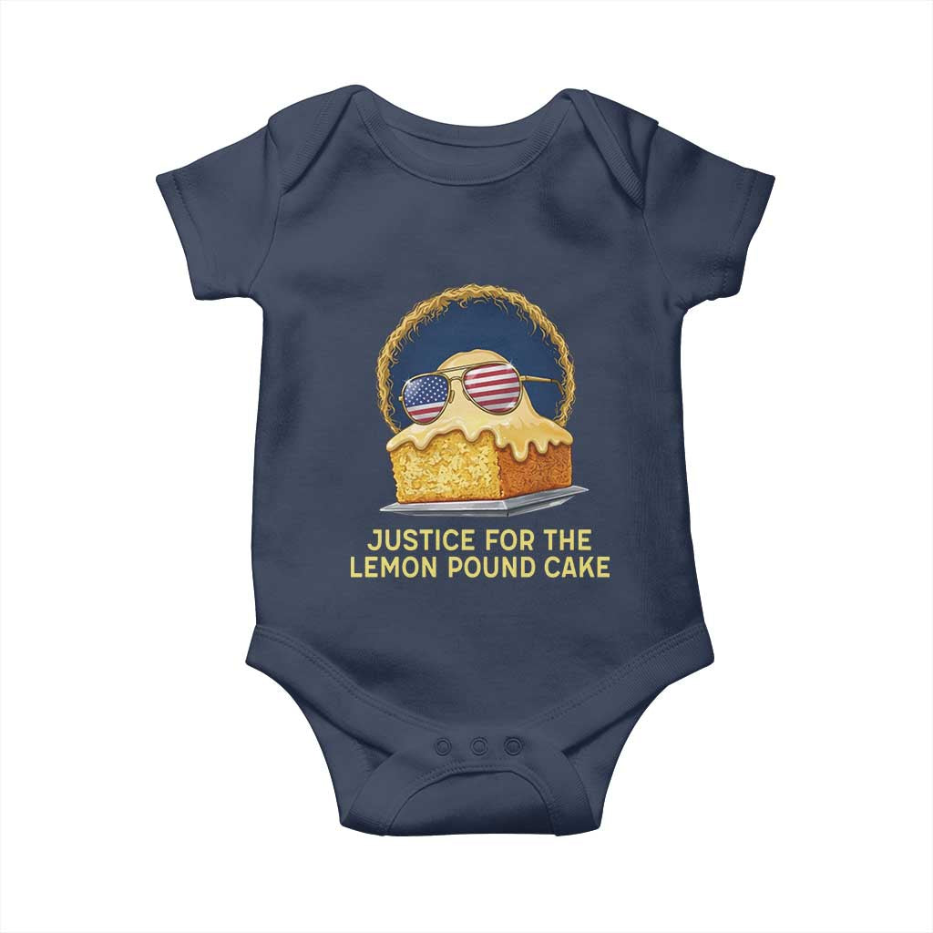 Justice for the Lemon Pound Cake Baby Onesie Viral Meme Dessert Parody Retro Hip Hop Vibe TS02 Navy Print Your Wear