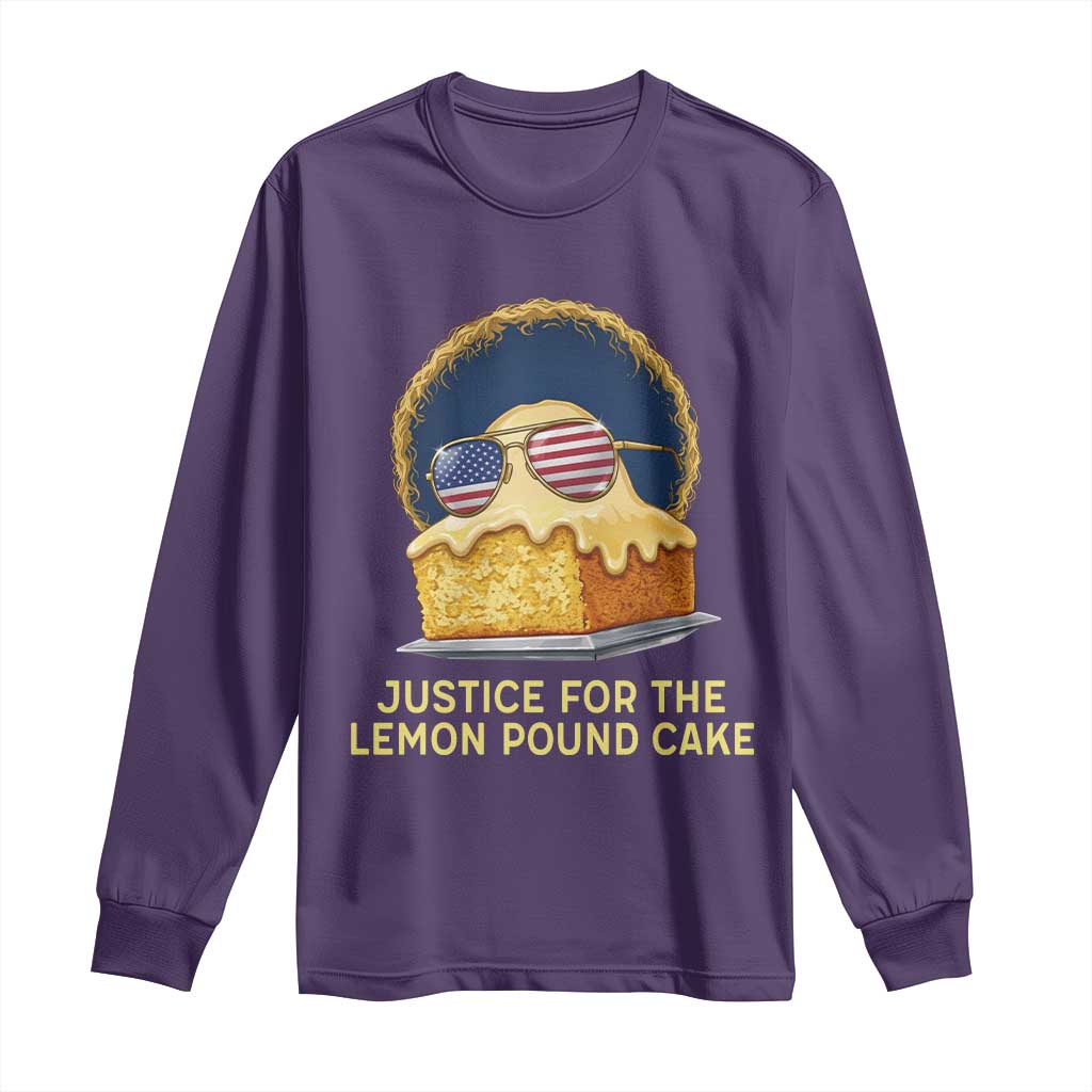 Justice for the Lemon Pound Cake Long Sleeve Shirt Viral Meme Dessert Parody Retro Hip Hop Vibe TS02 Purple Print Your Wear