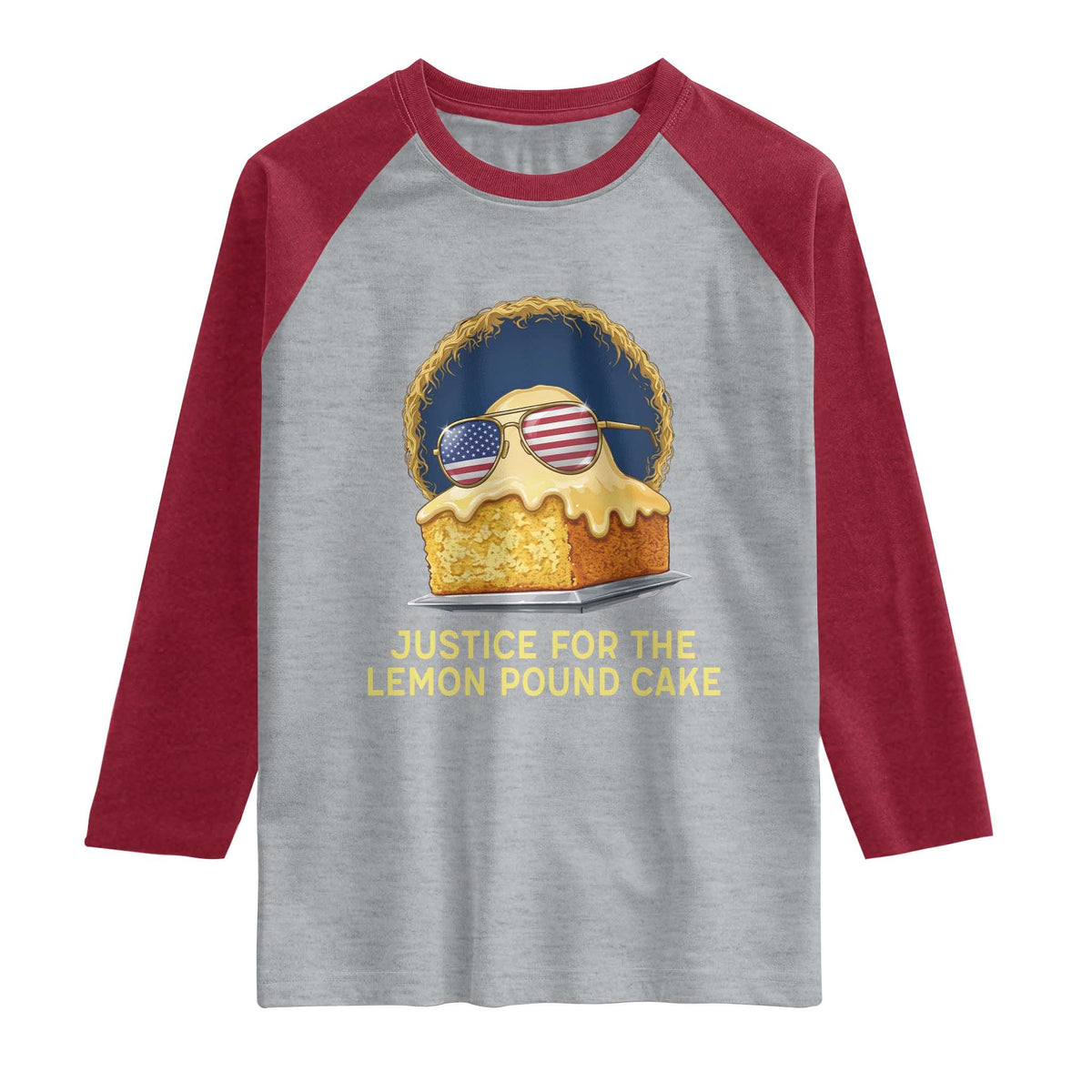 Justice for the Lemon Pound Cake Raglan Shirt Viral Meme Dessert Parody Retro Hip Hop Vibe TS02 Heather Gray Heather Red Print Your Wear