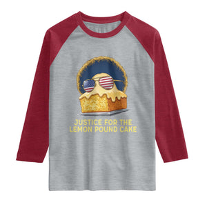 Justice for the Lemon Pound Cake Raglan Shirt Viral Meme Dessert Parody Retro Hip Hop Vibe TS02 Heather Gray Heather Red Print Your Wear