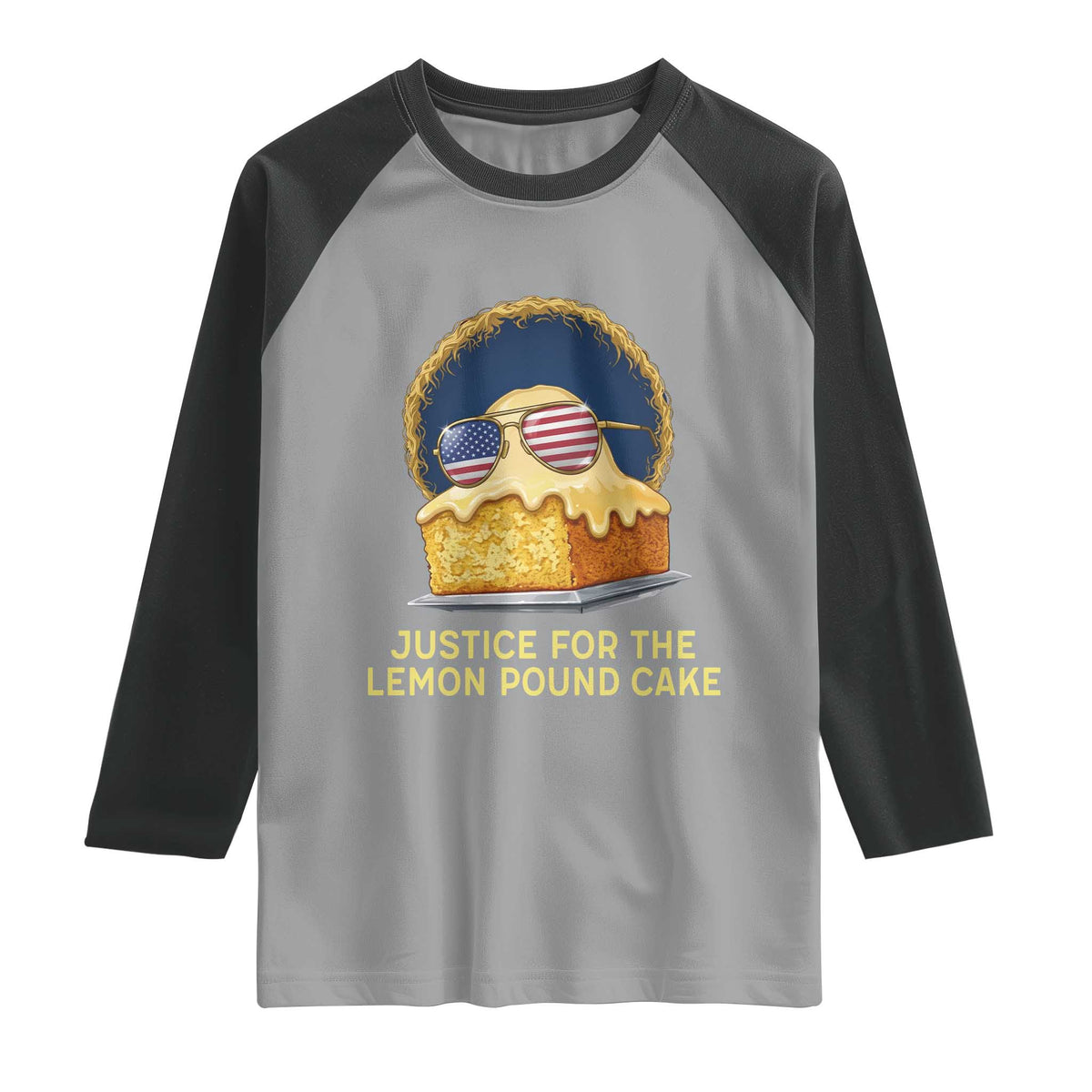 Justice for the Lemon Pound Cake Raglan Shirt Viral Meme Dessert Parody Retro Hip Hop Vibe TS02 Sport Gray Black Print Your Wear
