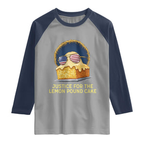 Justice for the Lemon Pound Cake Raglan Shirt Viral Meme Dessert Parody Retro Hip Hop Vibe TS02 Sport Gray Navy Print Your Wear