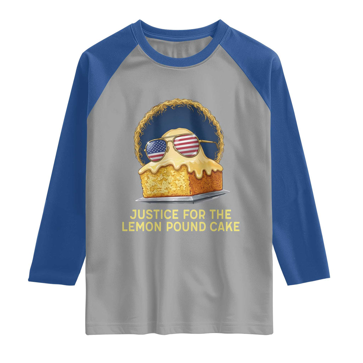 Justice for the Lemon Pound Cake Raglan Shirt Viral Meme Dessert Parody Retro Hip Hop Vibe TS02 Sport Gray Royal Print Your Wear