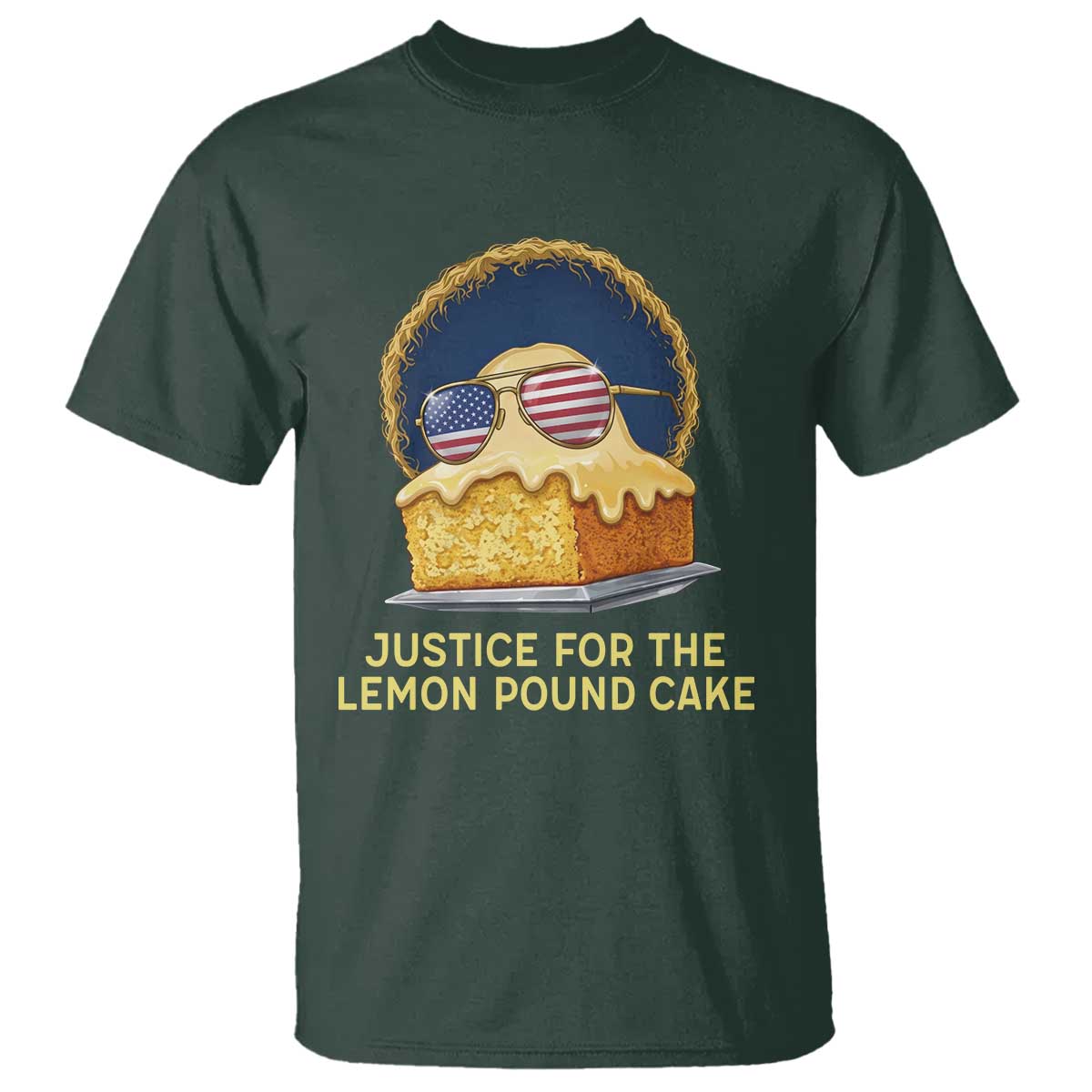 Justice for the Lemon Pound Cake T Shirt - Viral Meme Dessert Parody Retro Hip Hop Vibe TS02 Dark Forest Green Print Your Wear