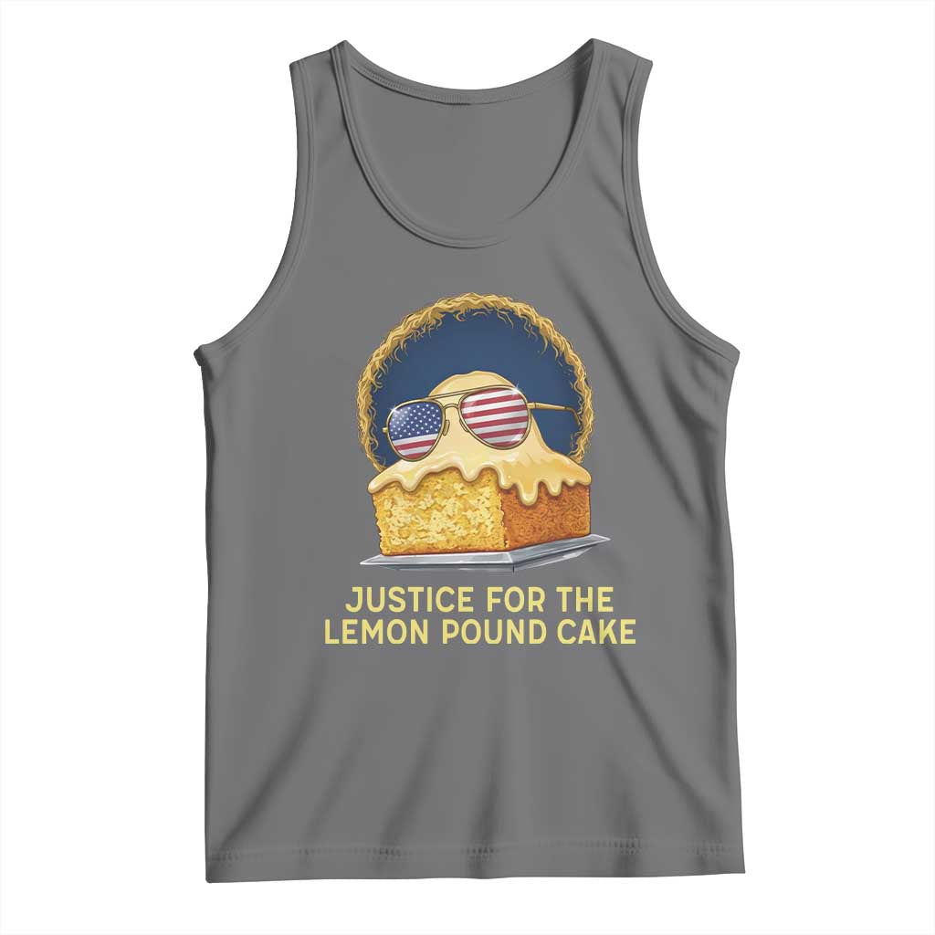 Justice for the Lemon Pound Cake Tank Top Viral Meme Dessert Parody Retro Hip Hop Vibe TS02 Black Heather Print Your Wear