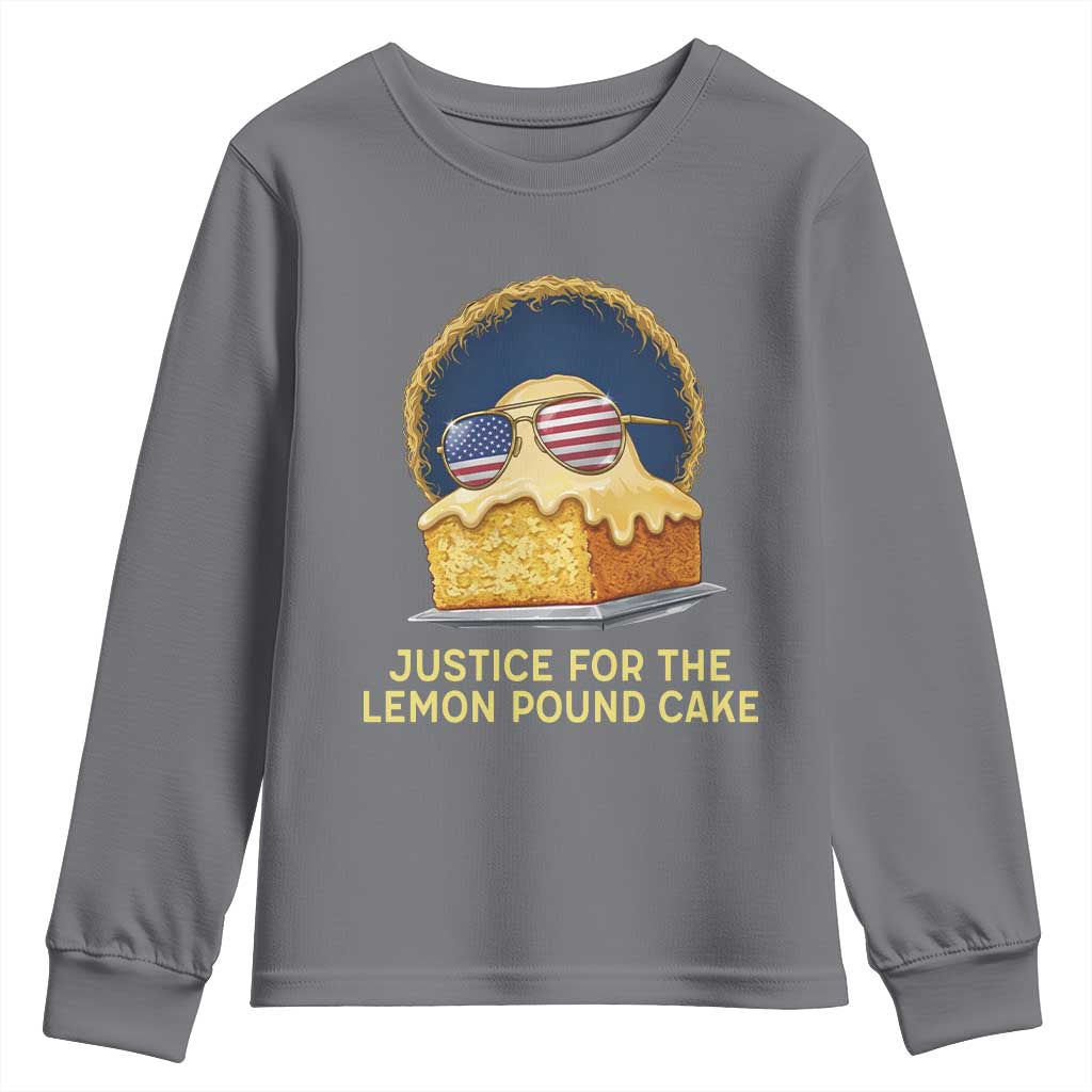 Justice for the Lemon Pound Cake Youth Sweatshirt Viral Meme Dessert Parody Retro Hip Hop Vibe TS02 Charcoal Print Your Wear