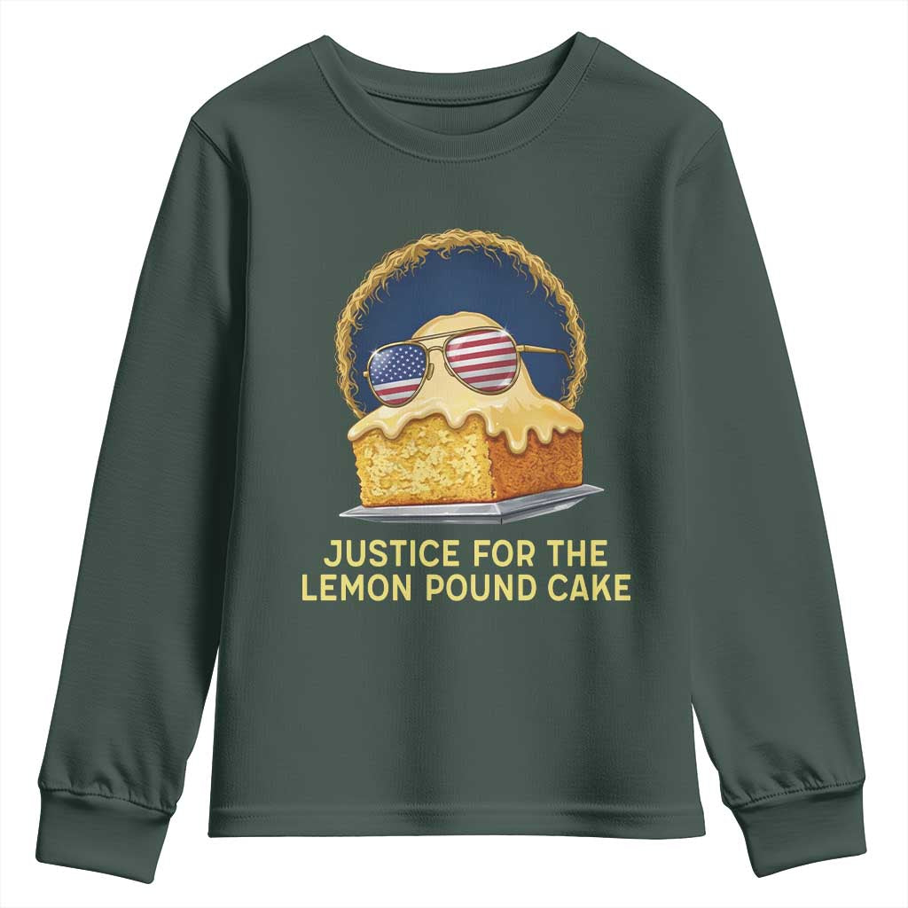 Justice for the Lemon Pound Cake Youth Sweatshirt Viral Meme Dessert Parody Retro Hip Hop Vibe TS02 Dark Forest Green Print Your Wear