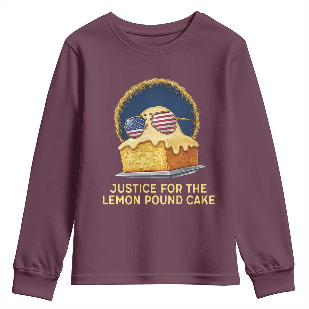 Justice for the Lemon Pound Cake Youth Sweatshirt Viral Meme Dessert Parody Retro Hip Hop Vibe TS02 Maroon Print Your Wear