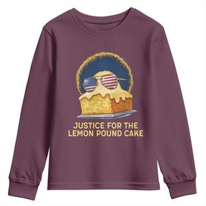 Justice for the Lemon Pound Cake Youth Sweatshirt Viral Meme Dessert Parody Retro Hip Hop Vibe TS02 Maroon Print Your Wear
