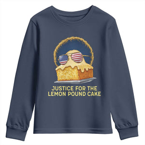 Justice for the Lemon Pound Cake Youth Sweatshirt Viral Meme Dessert Parody Retro Hip Hop Vibe TS02 Navy Print Your Wear