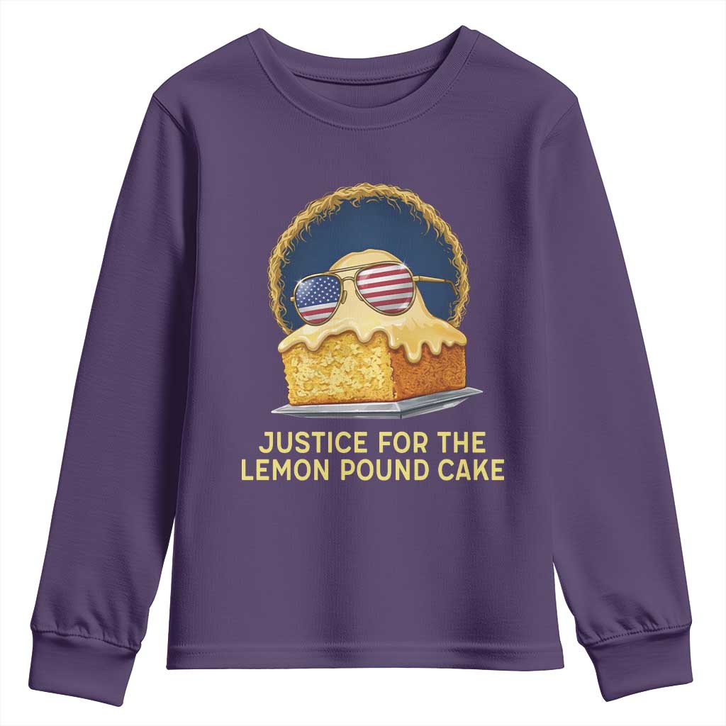 Justice for the Lemon Pound Cake Youth Sweatshirt Viral Meme Dessert Parody Retro Hip Hop Vibe TS02 Purple Print Your Wear