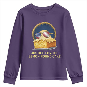 Justice for the Lemon Pound Cake Youth Sweatshirt Viral Meme Dessert Parody Retro Hip Hop Vibe TS02 Purple Print Your Wear