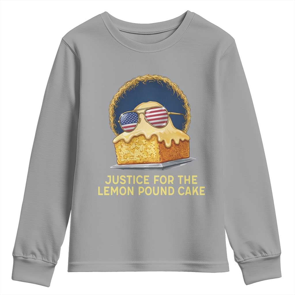 Justice for the Lemon Pound Cake Youth Sweatshirt Viral Meme Dessert Parody Retro Hip Hop Vibe TS02 Sport Gray Print Your Wear