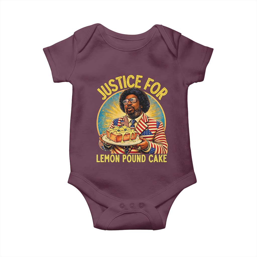 Justice for Lemon Pound Cake Patriotic Meme Baby Onesie Funny Viral Hip Hop Parody for Music Rap Fans TS02 Maroon Print Your Wear