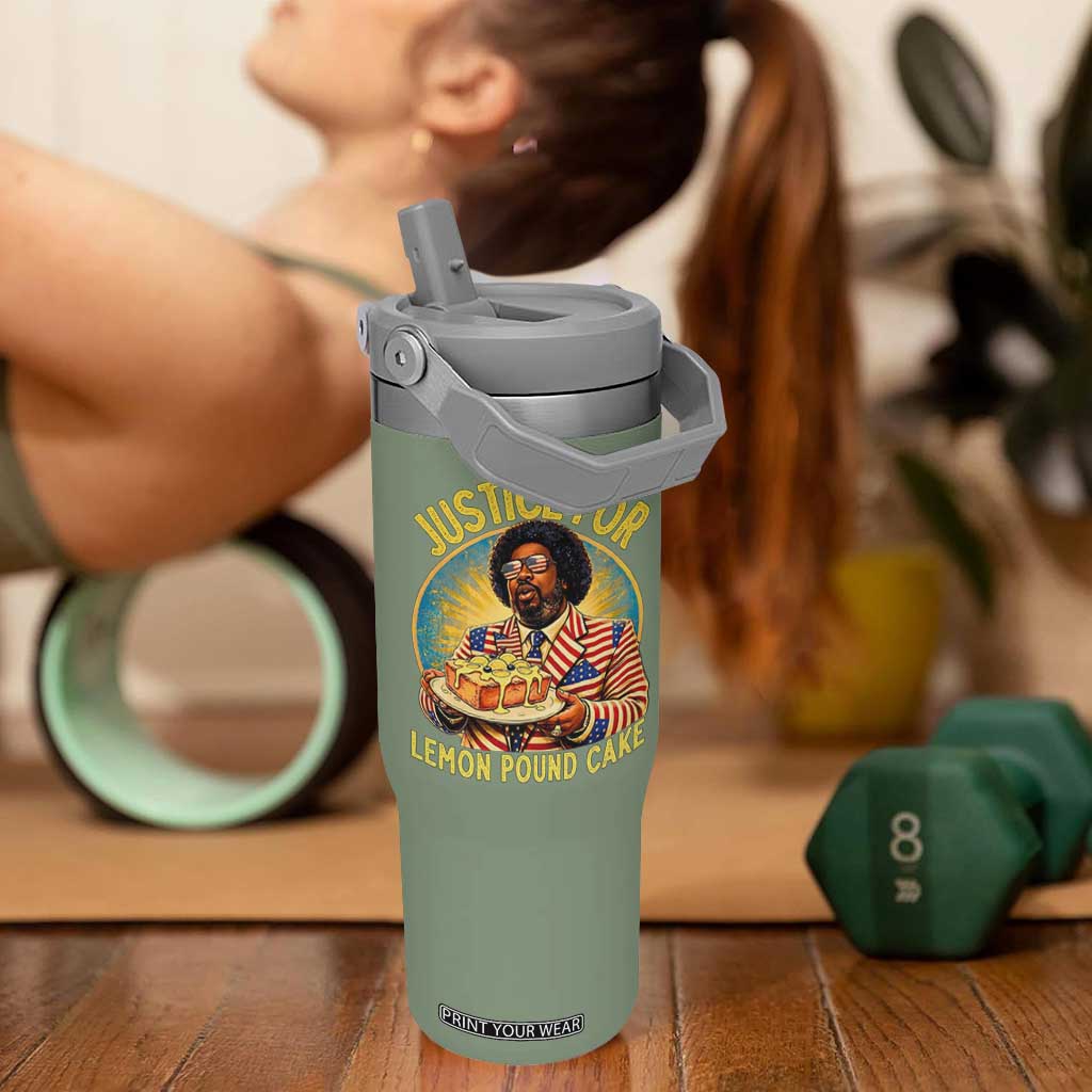 Justice for Lemon Pound Cake Patriotic Meme Flip Straw Tumbler Funny Viral Hip Hop Parody for Music Rap Fans TS02 One Size: 30 oz Moss Green Print Your Wear