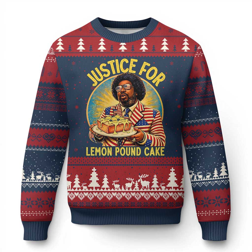 Justice for Lemon Pound Cake Patriotic Meme Ugly Christmas Sweater Funny Viral Hip Hop Parody for Music Rap Fans TS02 Navy Red Print Your Wear