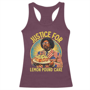 Justice for Lemon Pound Cake Patriotic Meme Racerback Tank Top Funny Viral Hip Hop Parody for Music Rap Fans TS02 Maroon Print Your Wear