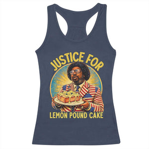 Justice for Lemon Pound Cake Patriotic Meme Racerback Tank Top Funny Viral Hip Hop Parody for Music Rap Fans TS02 Navy Print Your Wear