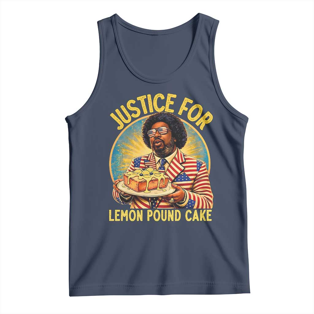 Justice for Lemon Pound Cake Patriotic Meme Tank Top Funny Viral Hip Hop Parody for Music Rap Fans TS02 Navy Print Your Wear