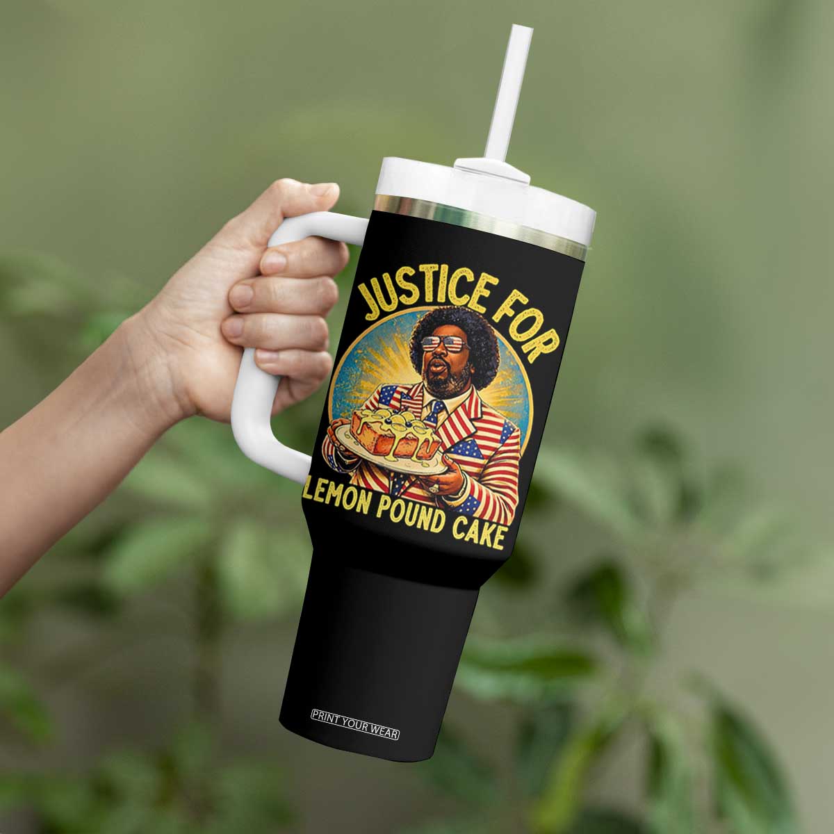 Justice for Lemon Pound Cake Patriotic Meme Tumbler With Handle Funny Viral Hip Hop Parody for Music Rap Fans TS02 Print Your Wear