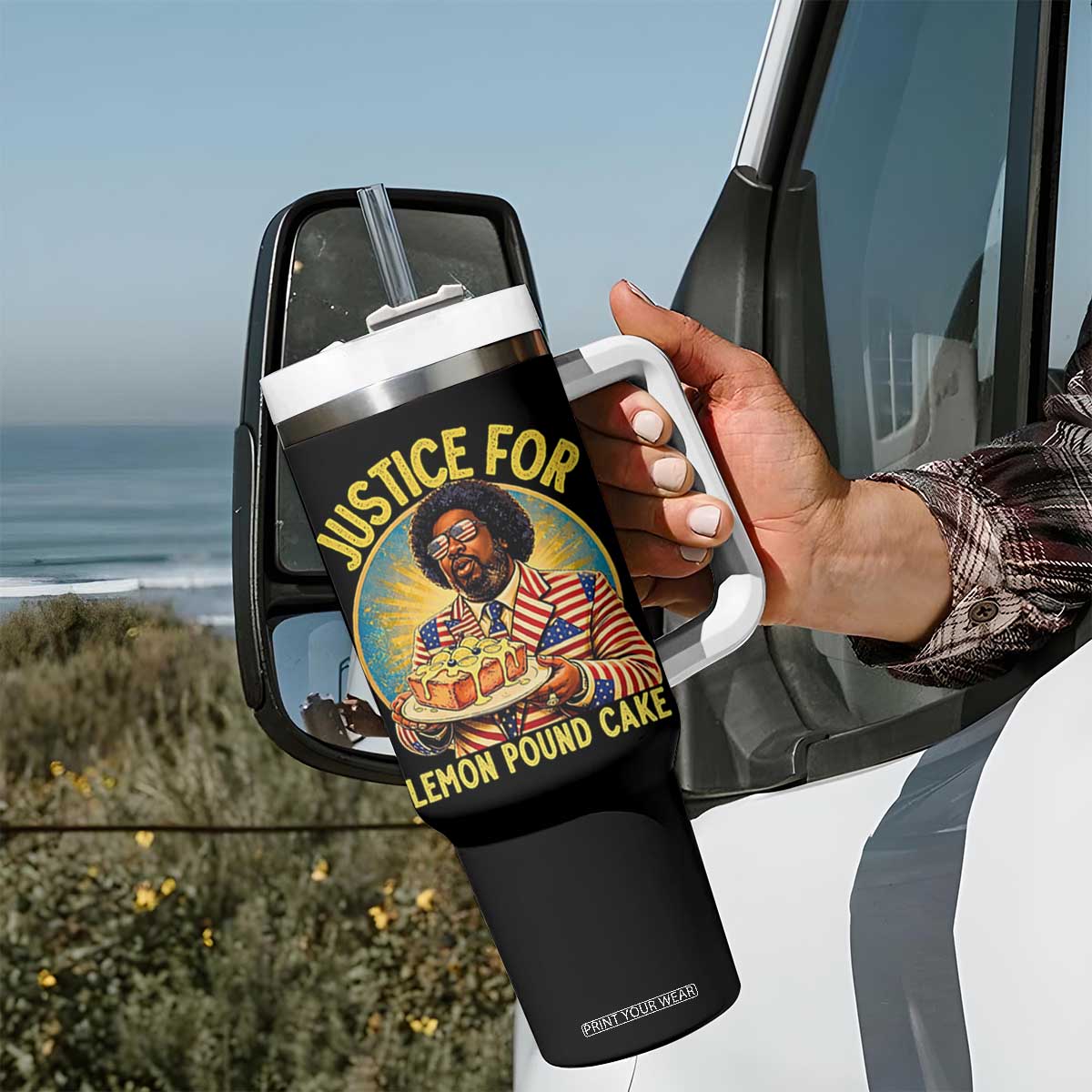 Justice for Lemon Pound Cake Patriotic Meme Tumbler With Handle Funny Viral Hip Hop Parody for Music Rap Fans TS02 Print Your Wear