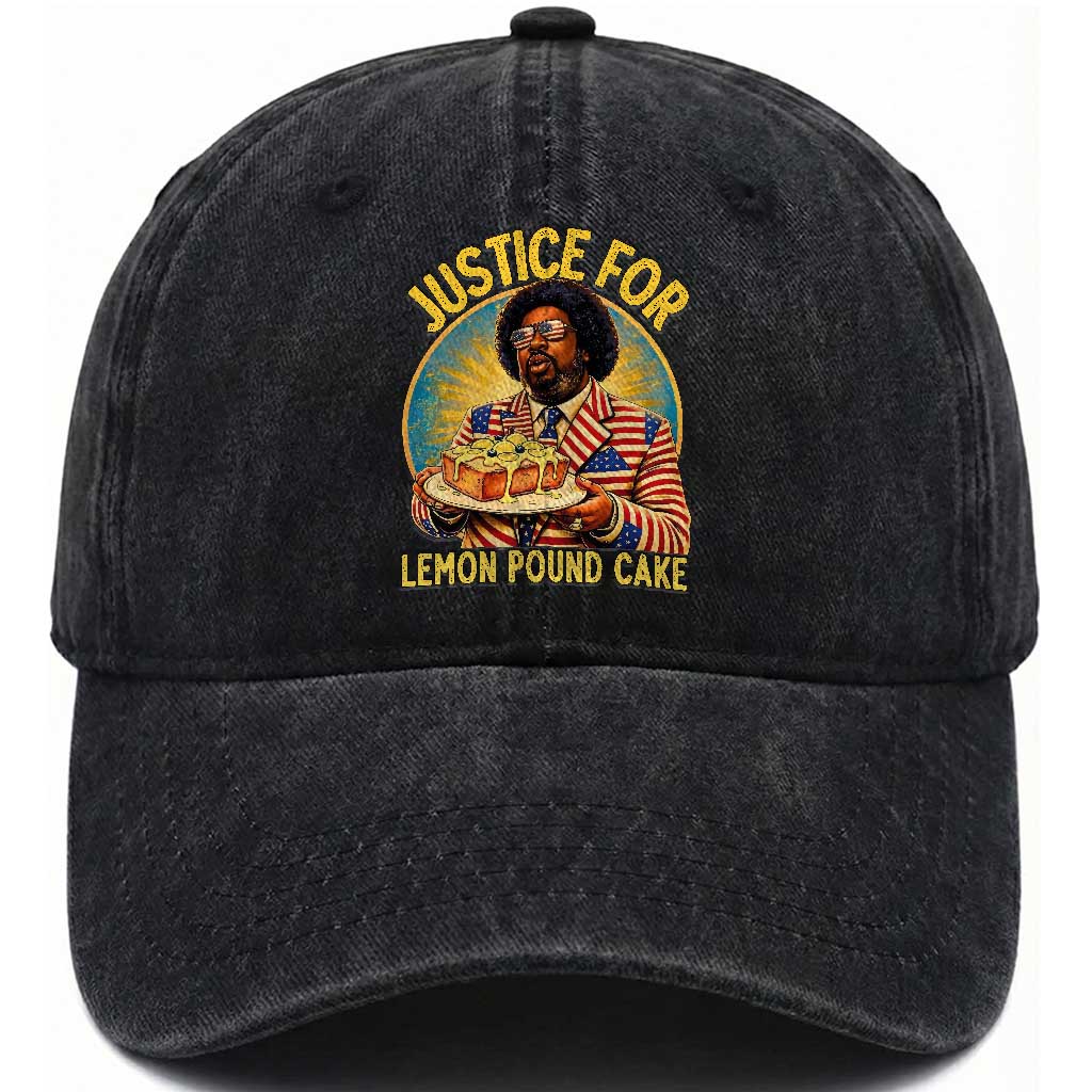 Justice for Lemon Pound Cake Patriotic Meme Washed Cotton Baseball Cap Funny Viral Hip Hop Parody for Music Rap Fans TS02 Print Your Wear