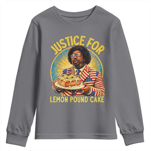 Justice for Lemon Pound Cake Patriotic Meme Youth Sweatshirt Funny Viral Hip Hop Parody for Music Rap Fans TS02 Charcoal Print Your Wear