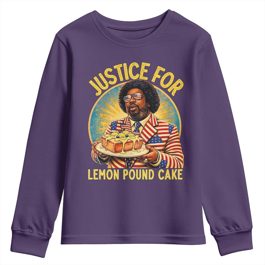 Justice for Lemon Pound Cake Patriotic Meme Youth Sweatshirt Funny Viral Hip Hop Parody for Music Rap Fans TS02 Purple Print Your Wear