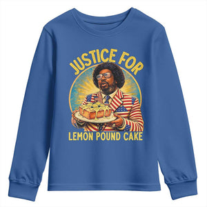 Justice for Lemon Pound Cake Patriotic Meme Youth Sweatshirt Funny Viral Hip Hop Parody for Music Rap Fans TS02 Royal Blue Print Your Wear