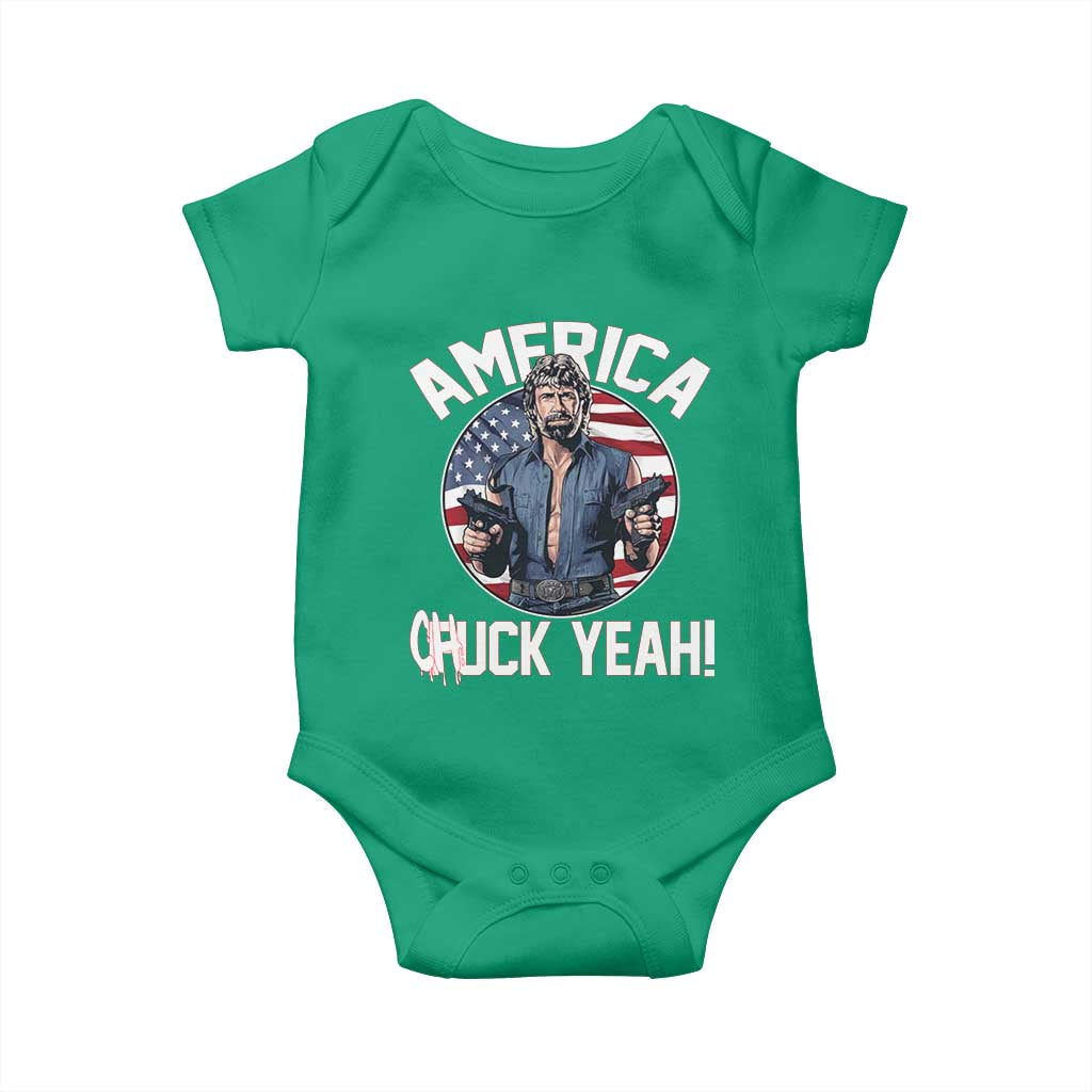 America Chuck Yeah Legendary Action Hero Baby Onesie Patriotic USA Flag Tribute 4th of July Freedom Humor TS02 Irish Green Print Your Wear