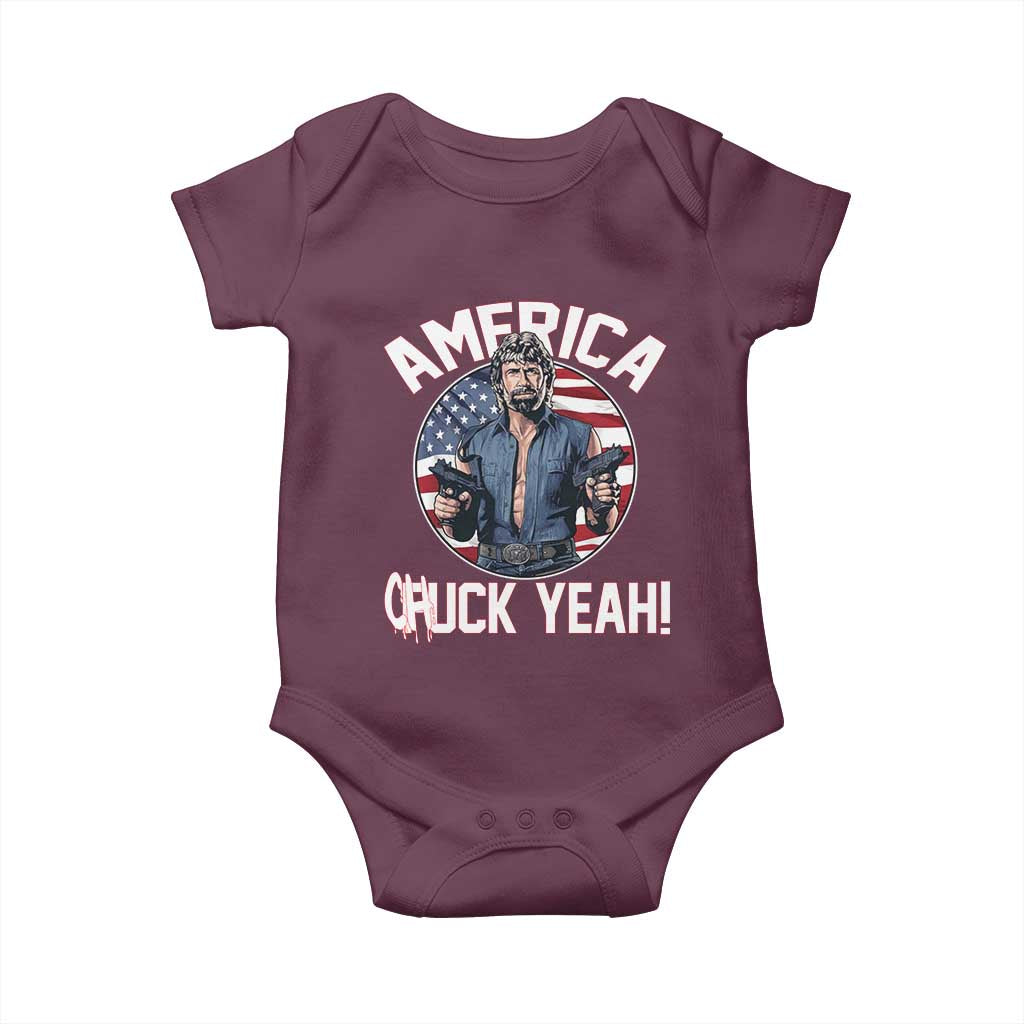 America Chuck Yeah Legendary Action Hero Baby Onesie Patriotic USA Flag Tribute 4th of July Freedom Humor TS02 Maroon Print Your Wear