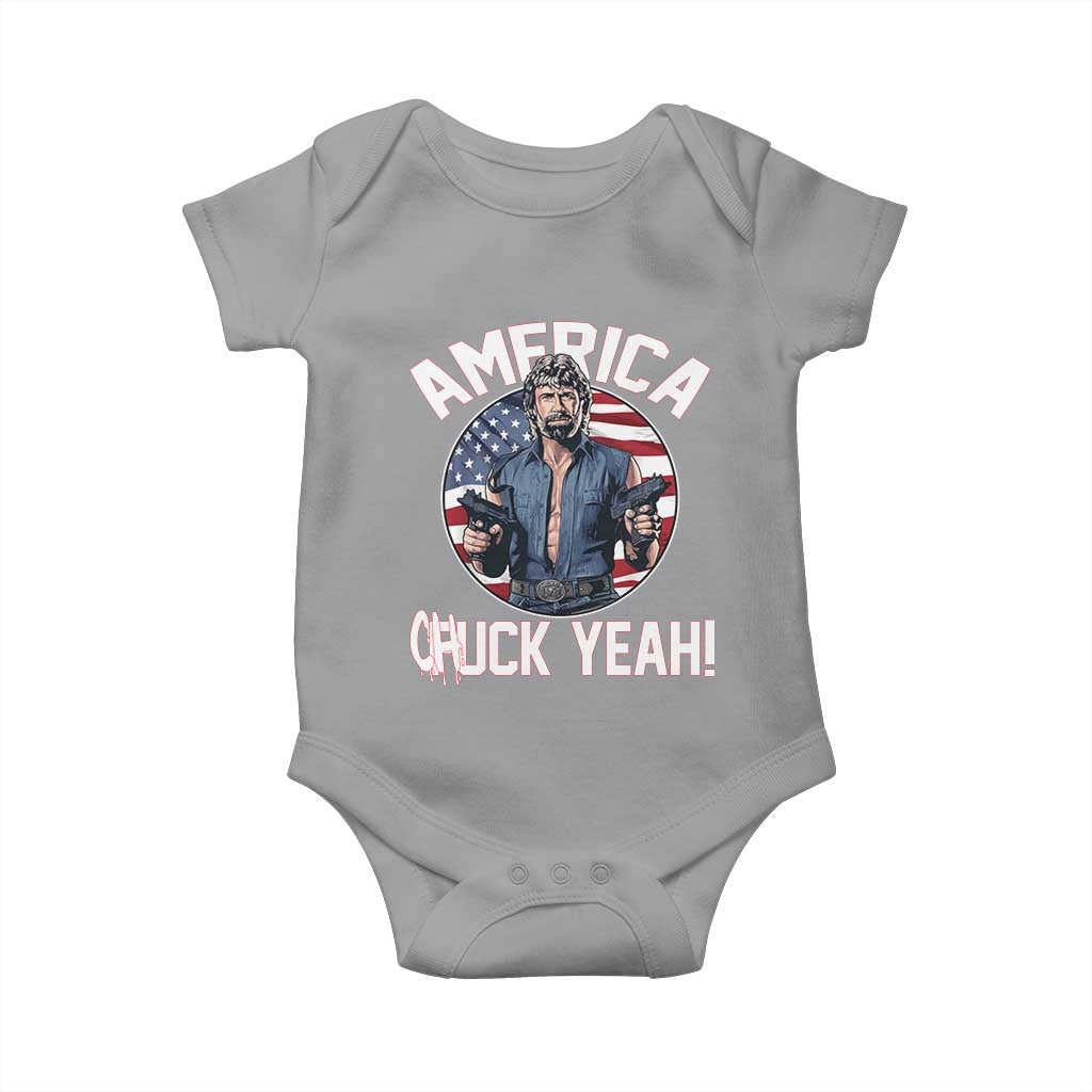 America Chuck Yeah Legendary Action Hero Baby Onesie Patriotic USA Flag Tribute 4th of July Freedom Humor TS02 Sport Gray Print Your Wear