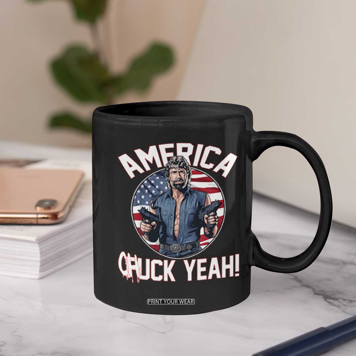 America Chuck Yeah Legendary Action Hero Coffee Mug Patriotic USA Flag Tribute 4th of July Freedom Humor TS02 Print Your Wear