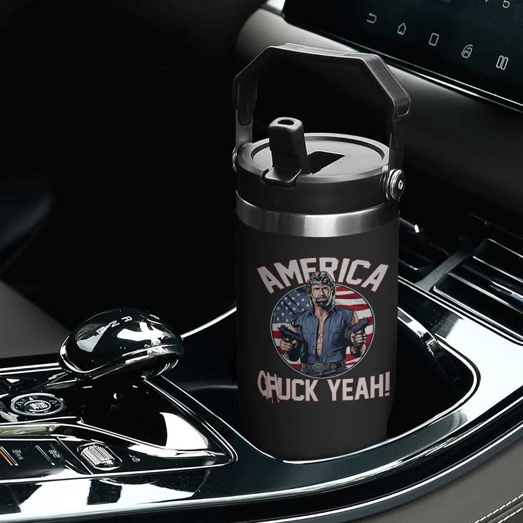 America Chuck Yeah Legendary Action Hero Flip Straw Tumbler Patriotic USA Flag Tribute 4th of July Freedom Humor TS02 Print Your Wear
