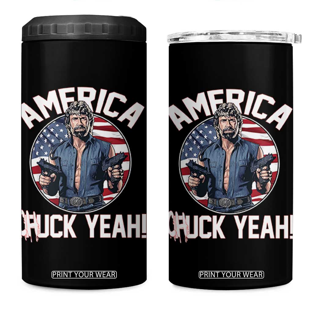 America Chuck Yeah Legendary Action Hero 4 in 1 Can Cooler Tumbler Patriotic USA Flag Tribute 4th of July Freedom Humor TS02 One Size: 16 oz Black Print Your Wear