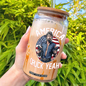 America Chuck Yeah Legendary Action Hero Glass Can Patriotic USA Flag Tribute 4th of July Freedom Humor TS02 Black Print Your Wear