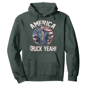 America Chuck Yeah Legendary Action Hero Hoodie Patriotic USA Flag Tribute 4th of July Freedom Humor TS02 Dark Forest Green Print Your Wear