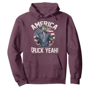 America Chuck Yeah Legendary Action Hero Hoodie Patriotic USA Flag Tribute 4th of July Freedom Humor TS02 Maroon Print Your Wear