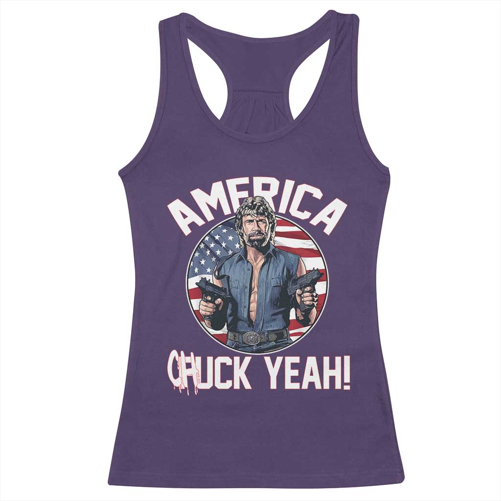 America Chuck Yeah Legendary Action Hero Racerback Tank Top Patriotic USA Flag Tribute 4th of July Freedom Humor TS02 Purple Print Your Wear