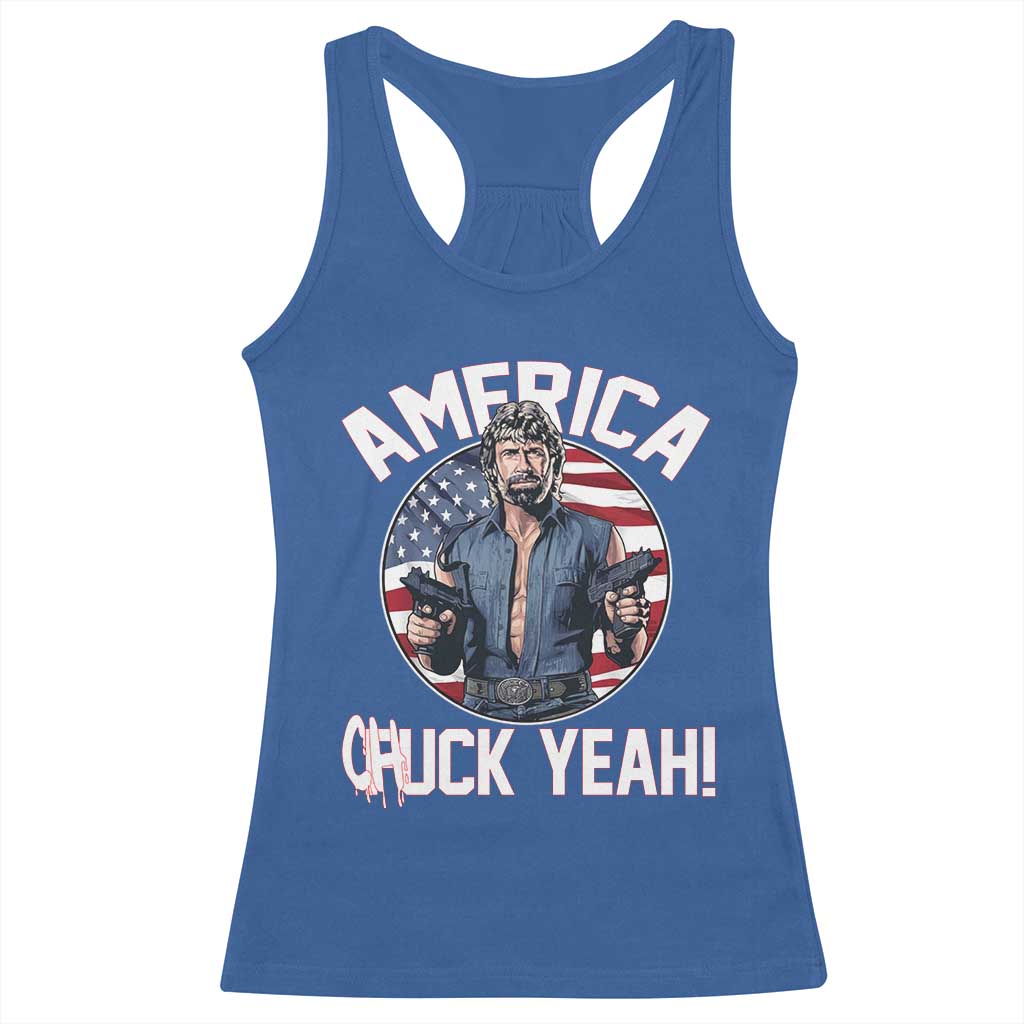 America Chuck Yeah Legendary Action Hero Racerback Tank Top Patriotic USA Flag Tribute 4th of July Freedom Humor TS02 Royal Blue Print Your Wear