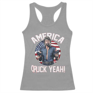 America Chuck Yeah Legendary Action Hero Racerback Tank Top Patriotic USA Flag Tribute 4th of July Freedom Humor TS02 Sport Gray Print Your Wear