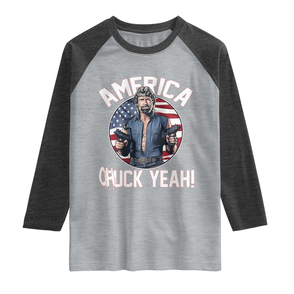 America Chuck Yeah Legendary Action Hero Raglan Shirt Patriotic USA Flag Tribute 4th of July Freedom Humor TS02 Heather Gray Heather Charcoal Print Your Wear