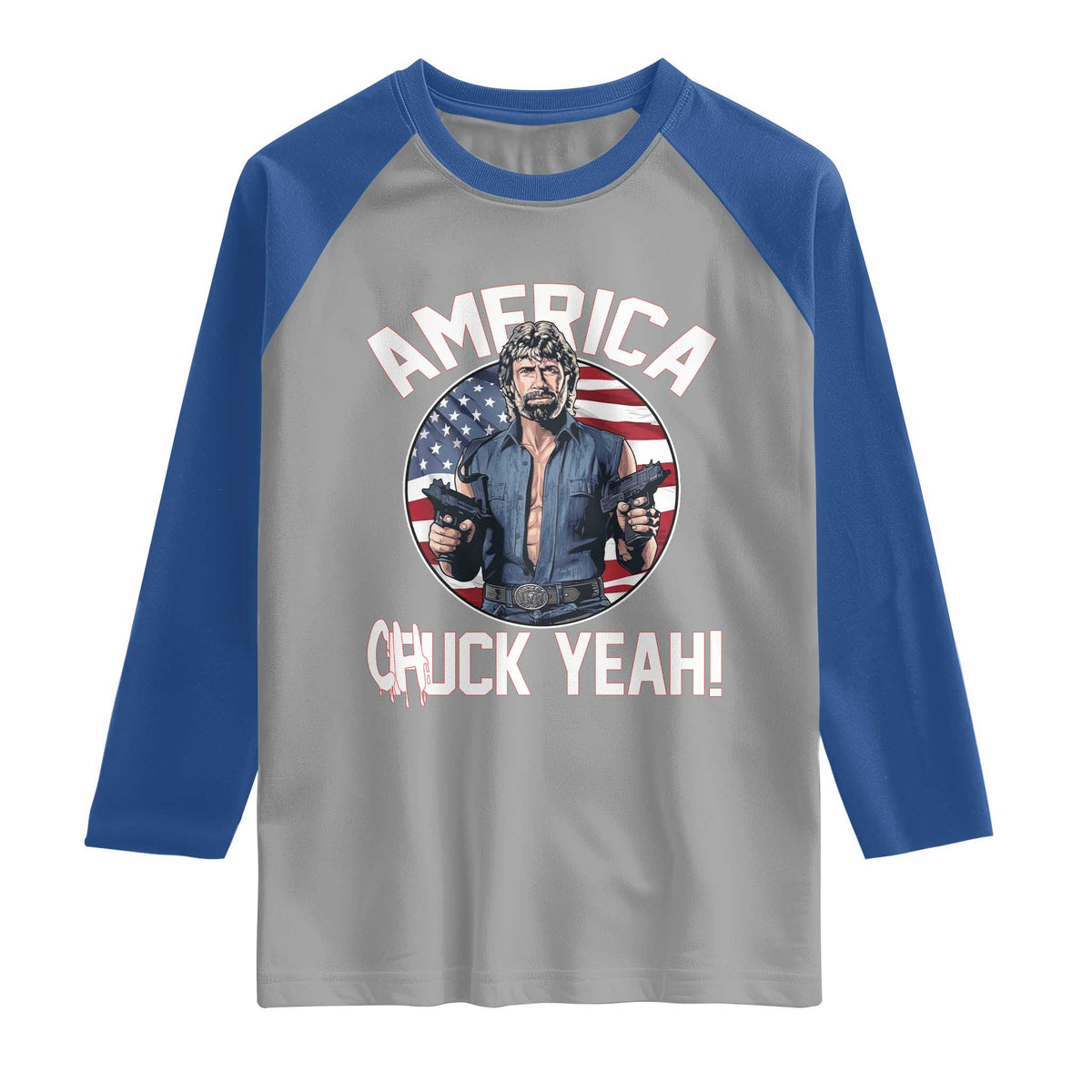 America Chuck Yeah Legendary Action Hero Raglan Shirt Patriotic USA Flag Tribute 4th of July Freedom Humor TS02 Sport Gray Royal Print Your Wear