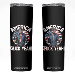 America Chuck Yeah Legendary Action Hero Skinny Tumbler Patriotic USA Flag Tribute 4th of July Freedom Humor TS02 Black Print Your Wear