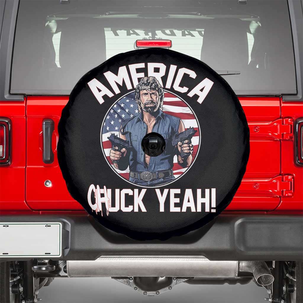 America Chuck Yeah Legendary Action Hero Spare Tire Cover Patriotic USA Flag Tribute 4th of July Freedom Humor TS02 Black Print Your Wear