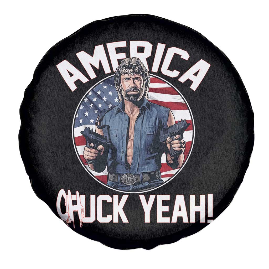 America Chuck Yeah Legendary Action Hero Spare Tire Cover Patriotic USA Flag Tribute 4th of July Freedom Humor TS02 Print Your Wear